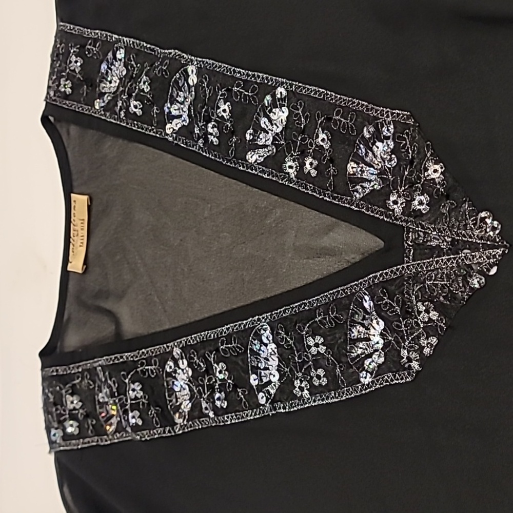 Collections by Tall Girl Sheer Embellished V Neck Evening Top Black 1X - Picture 4 of 9